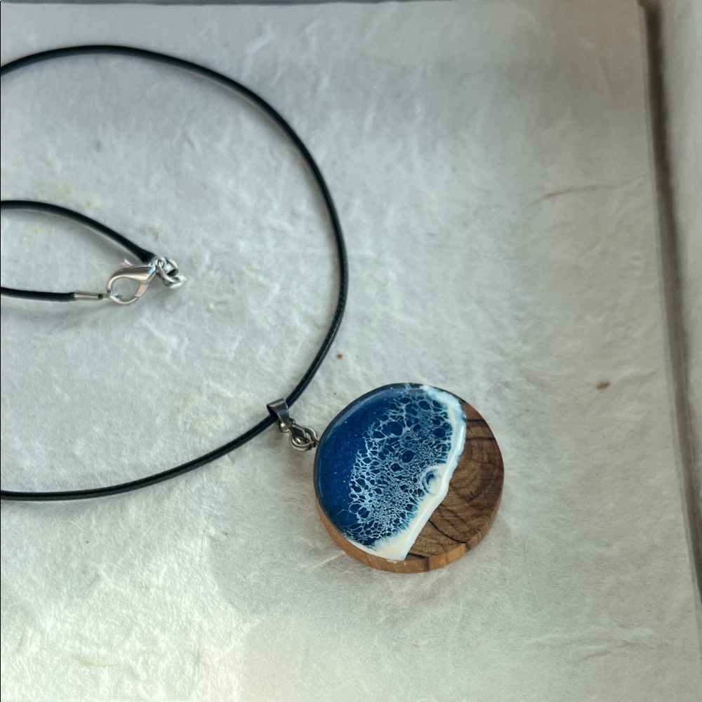 J107: Artisan Ocean Resin & Wood Pendant Necklace